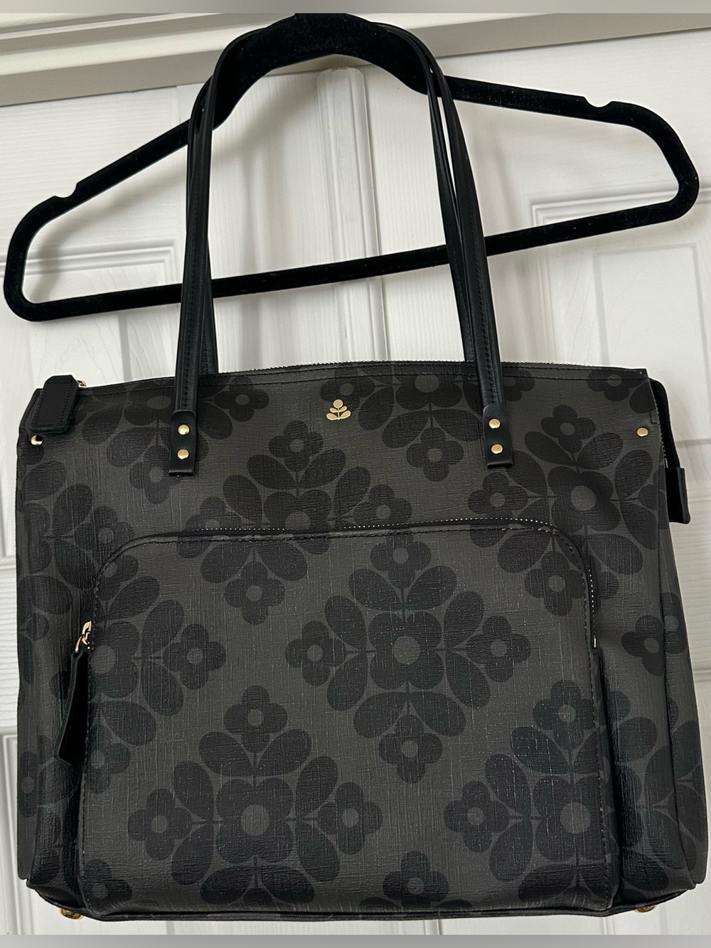 Orla Kiely charcoal grey floral flower tile print tote bag purse